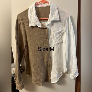 Two-Tone Button Down Shirt - Brown and White